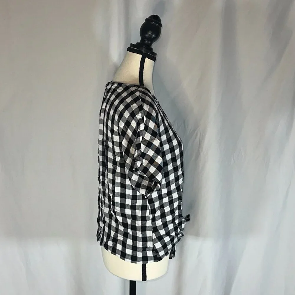 Madewell Buffalo Check black & White Button Back Tie Tee Blouse Medium - Picture 5 of 11